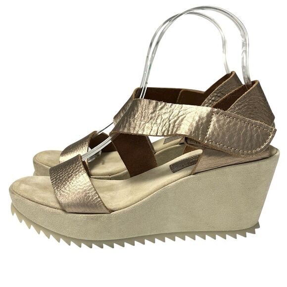 Pedro Garcia Fely Easy Metallic Leather Wedge Sandals Platform Women’s Size 36.5 - Picture 3 of 8